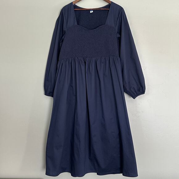 Old Navy Dresses & Skirts - NWT Old Navy 100 Cotton Smocked Fit Flare Midi Dress XXL Navy Coastal Coquette
